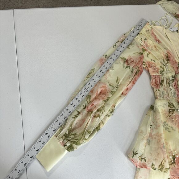 ASOS Design Womens Dress 4 Yellow Pearl Embellished Floral Tiered Fairy Boho - Picture 10 of 16